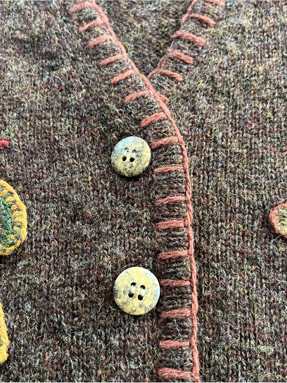 Vintage LL Bean Brown Wool Cardigan With Autumn Leaf Appliqué 100% Wool - Picture 7 of 10